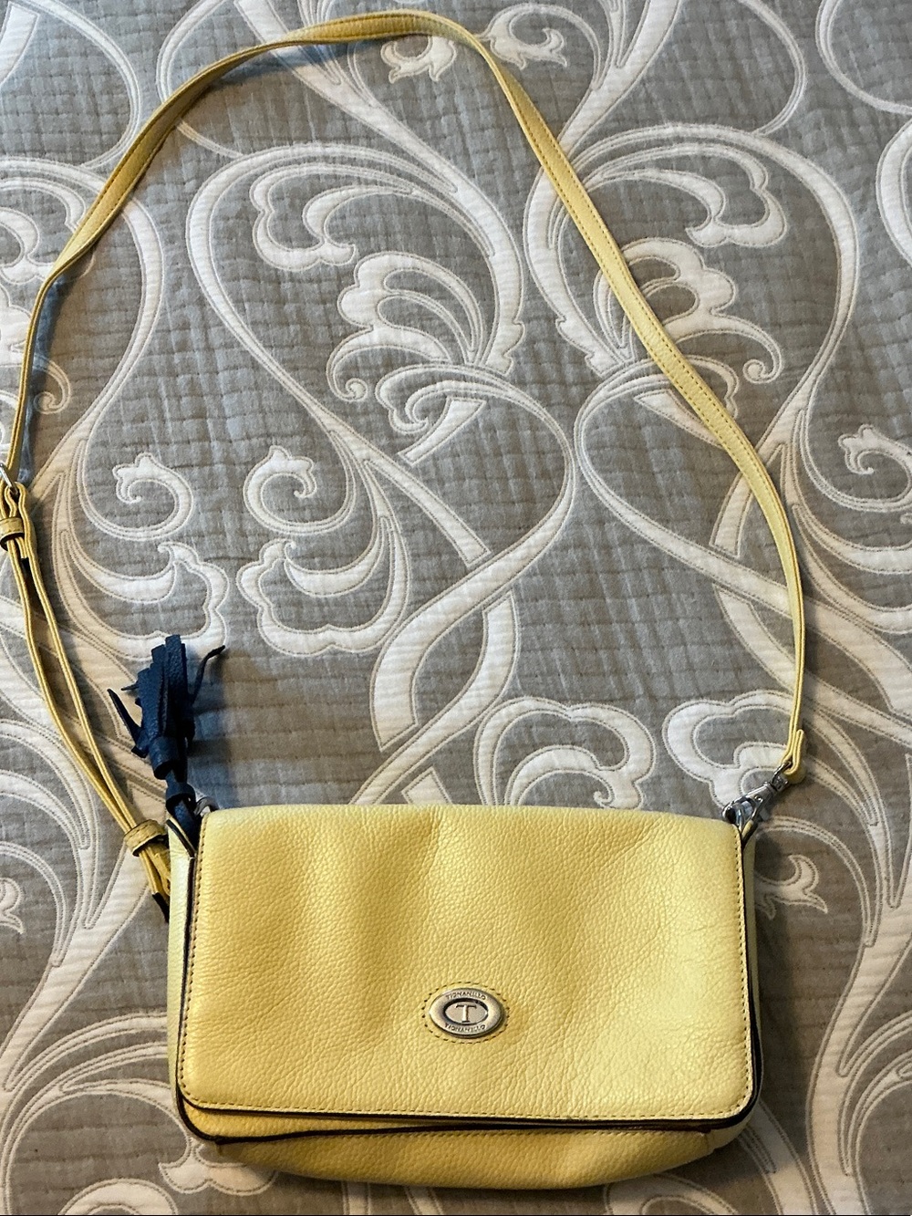 Tignanello Yellow Pebbled Leather Crossbody Bag